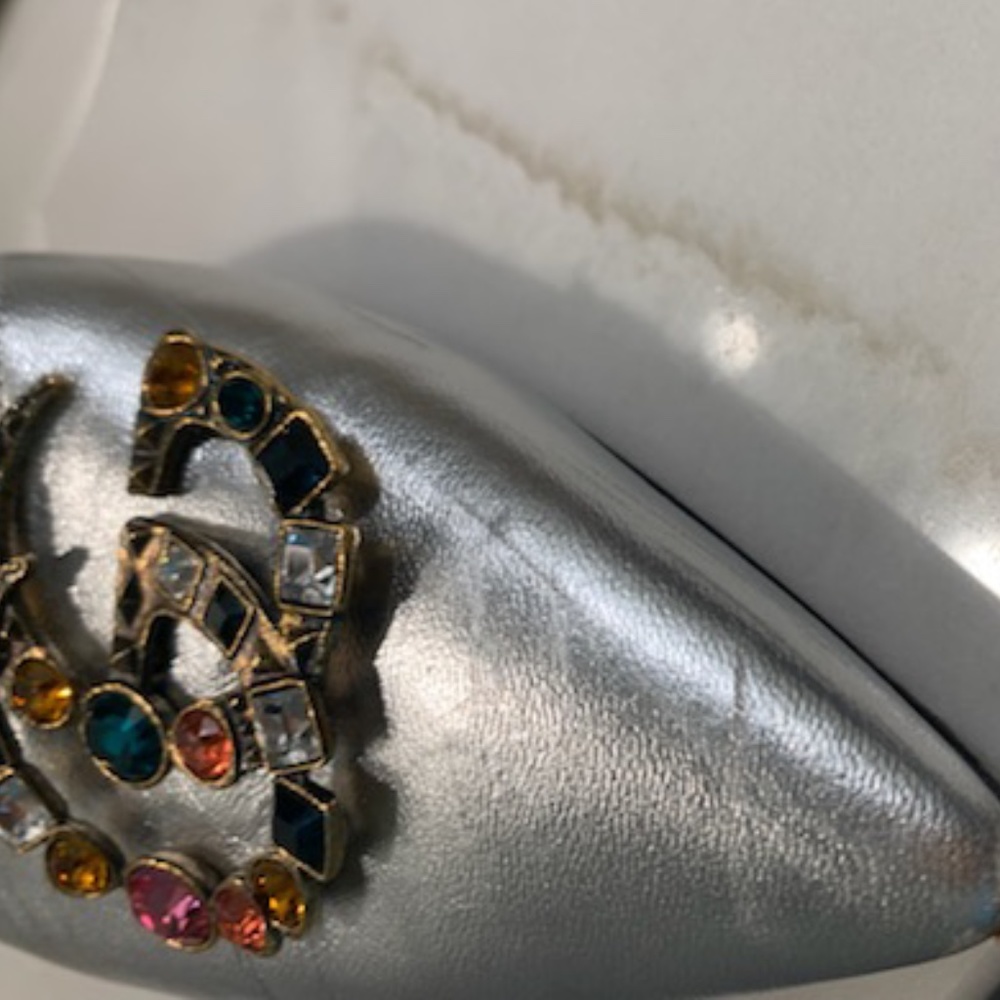 GUCCI - Silver Unia Gg Logo Sandal Mule - Picture 4 of 6